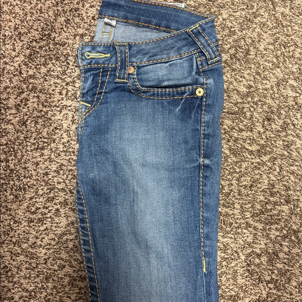 True Religion Blue Denim Skinny Jeans with Contrast Stitching